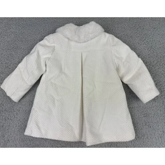 Mayoral Infant Girls White Textured Coat Faux Fur Collar Size 24M - Picture 14 of 16